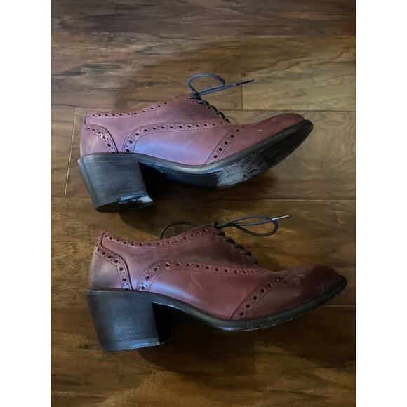 FRYE Maggie Perf Winttip Oxfords ACADEMIA WITCHY Chunky Block Heel Shoes Red 6.5 - Picture 4 of 10